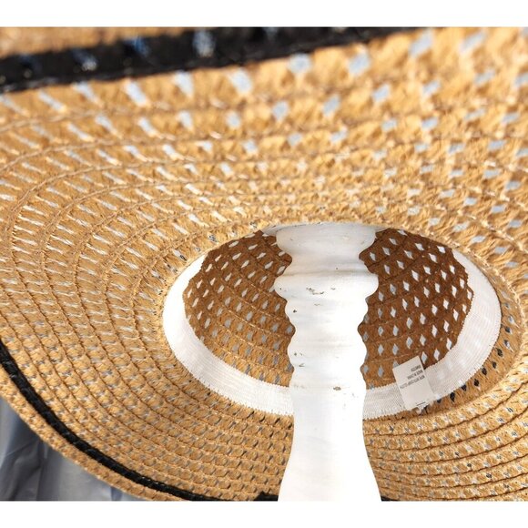 Wide Brim Natural Straw Sun Hat With Black Ribbon Bow Lightweight & Breathable I - Picture 10 of 12